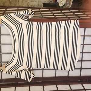 Anne Fontaine Black and White Striped Ribbed Top Altered Without Bell Sleeve